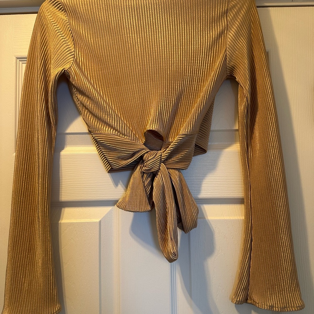 Windsor Gold Ribbed Wrap Blouse - Picture 2 of 4